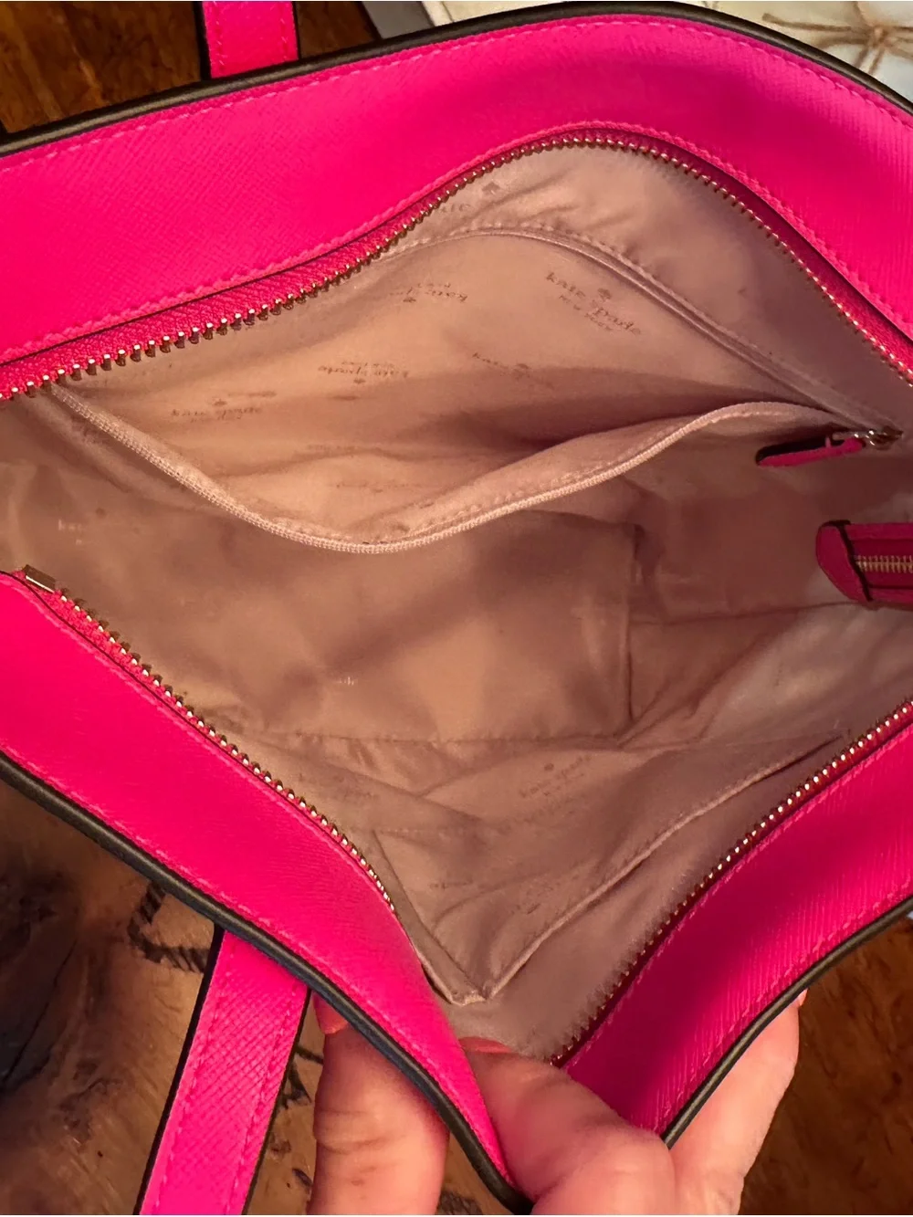 kate spade hot pink leather tote with front pocket